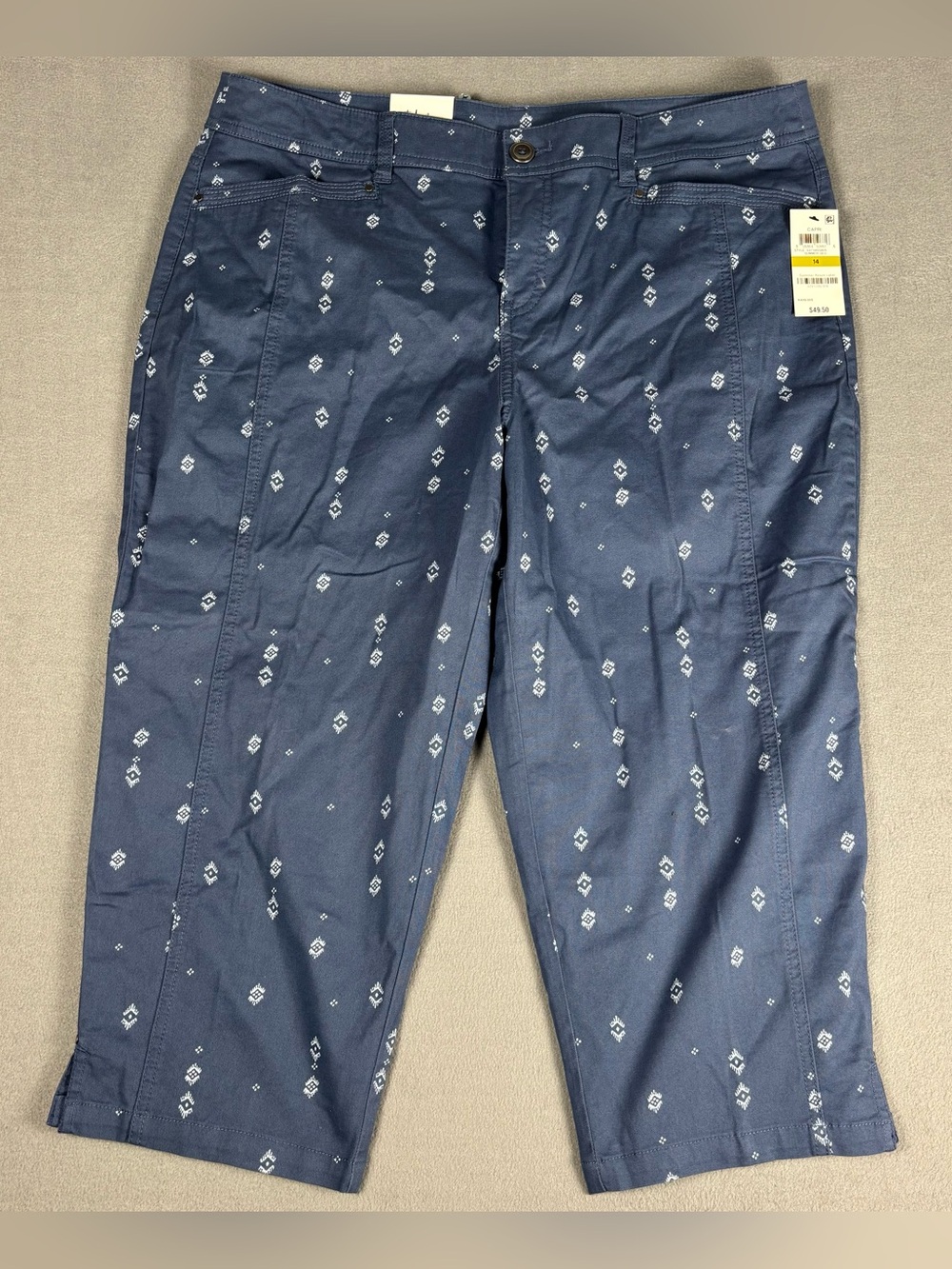 Women’s NWT Capris Size 14 Style & Co Tummy Control Mid  Rise Summer Geo Navy